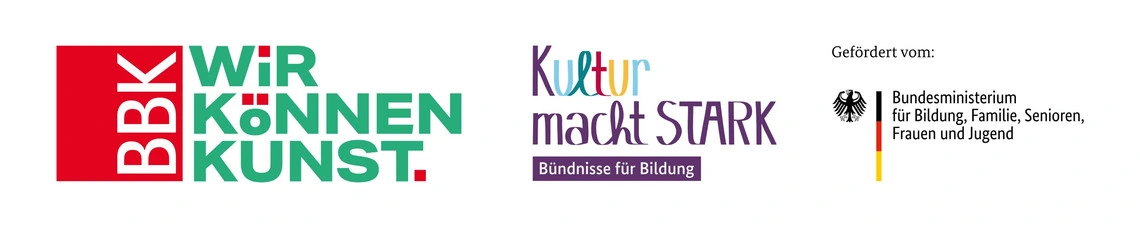 Logo Wir können Kunst (BBK), Kultur macht stark, gefördert vom Bundesministerium für Bildung, Familie, Senioren, Frauen und Jugend
